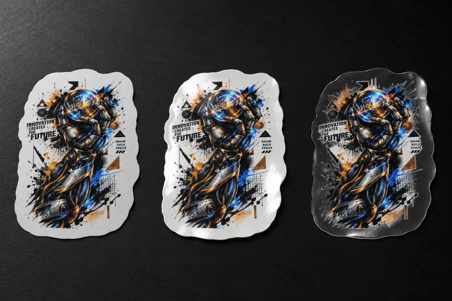 Matte, glossy and transparent sticker finishes